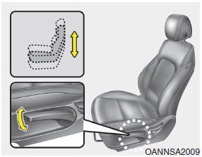 To change the height of the seat cushion, push the lever upwards or downwards.